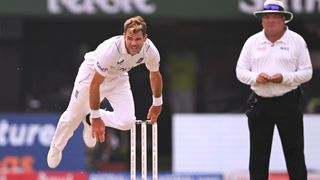 Jimmy Anderson bowling for England in the England vs West Indies live stream at Lord's