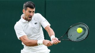 Novak Djokovic of Serbia plays a backhand in the Men's Singles ahead of the Musetti vs Djokovic live stream