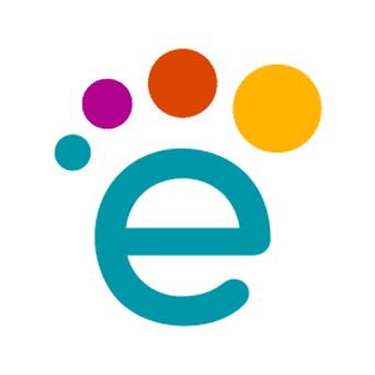 The letter e with different colored circle icons above.